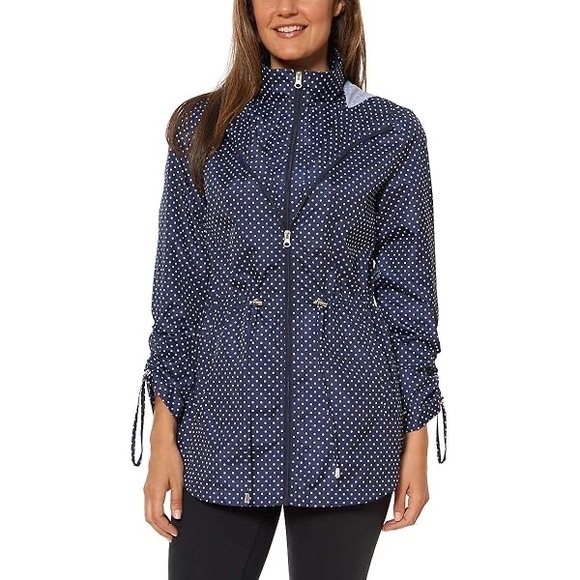Jones New York Jackets & Blazers - Jones New York Navy Micro Dot Packable Jacket Windbreaker Rain
Jacket Sz XL NWOT